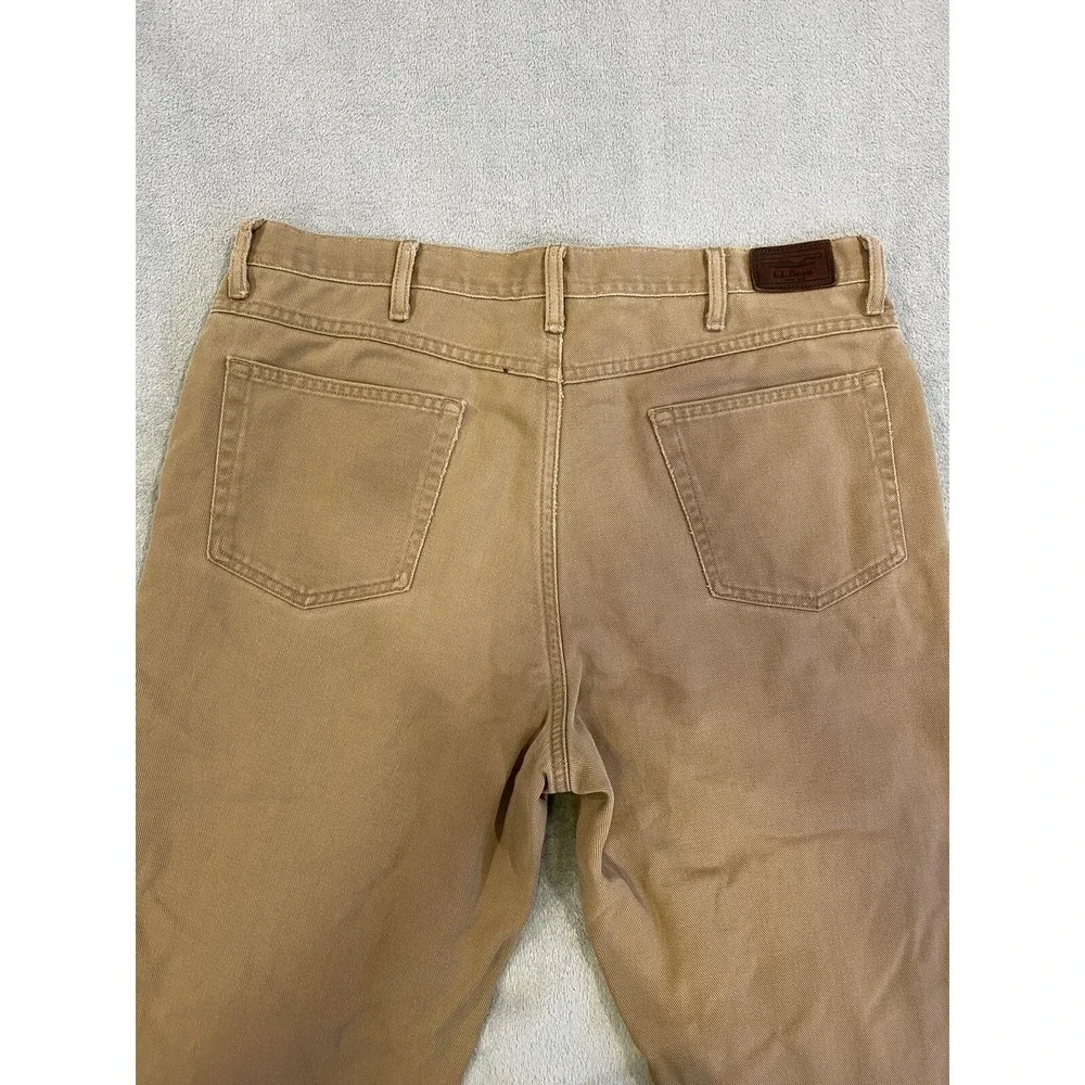 LL Bean Pants Mens 36 Beige Tan Cotton Flannel Lined Khakis Slacks 36x29
